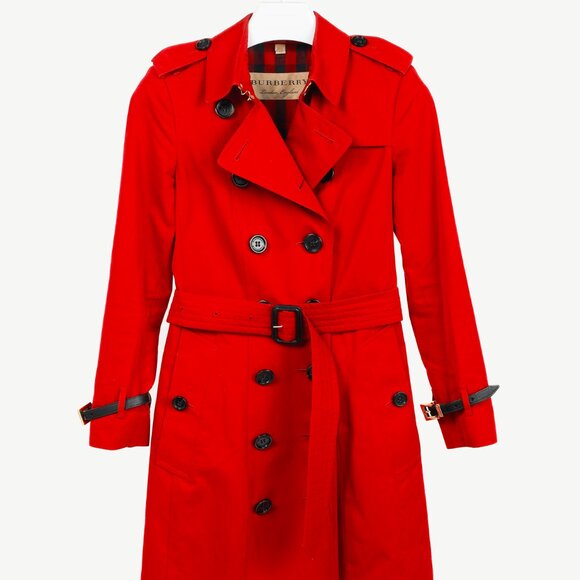 Burberry Red Cotton Belted Double-Breasted Trench Coat - Picture 1 of 16